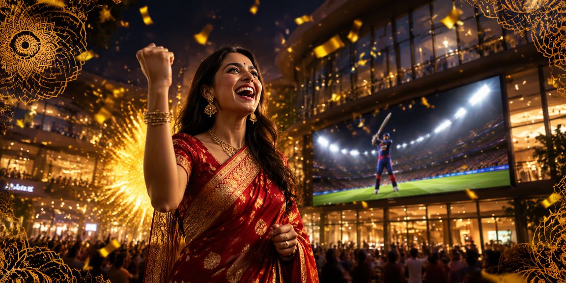 Large cricket stadium filled with enthusiastic fans in India